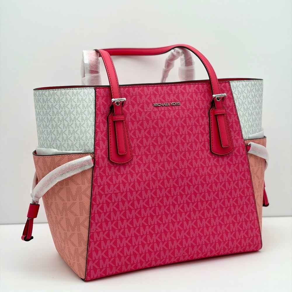 Michael Kors Pink and White Tri-Tone MK Logo Tote - Picture 5 of 15